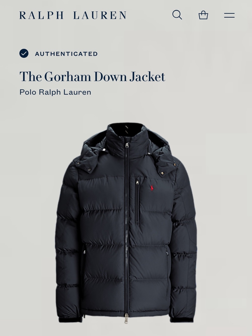 Polo Ralph Lauren The Gorham Down Hooded Zip Up Puffer Jacket Black Mens Size L